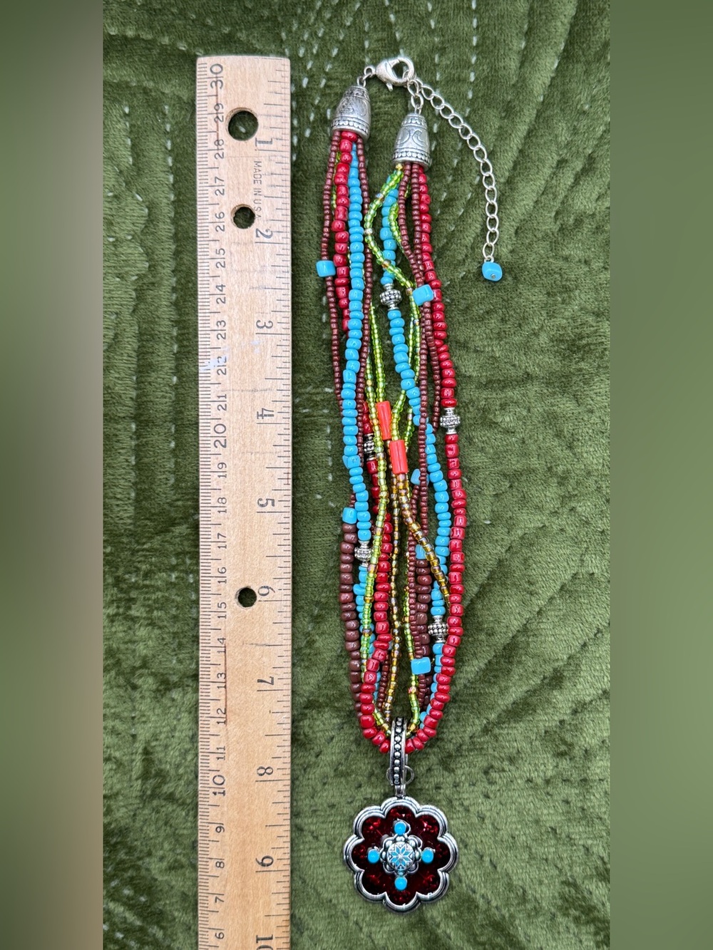 Vintage Avon Multicolor Beaded Flower Pendant Necklace & Clip-On Earring Set - Picture 5 of 9